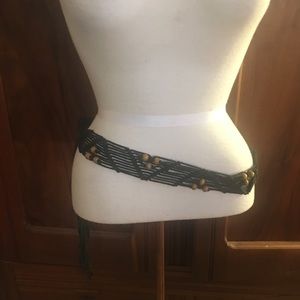 Vintage Hip Slung Cord Belt With Wooden Beads